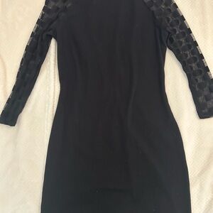 Express Black Dress with Sheer Lace Sleeves